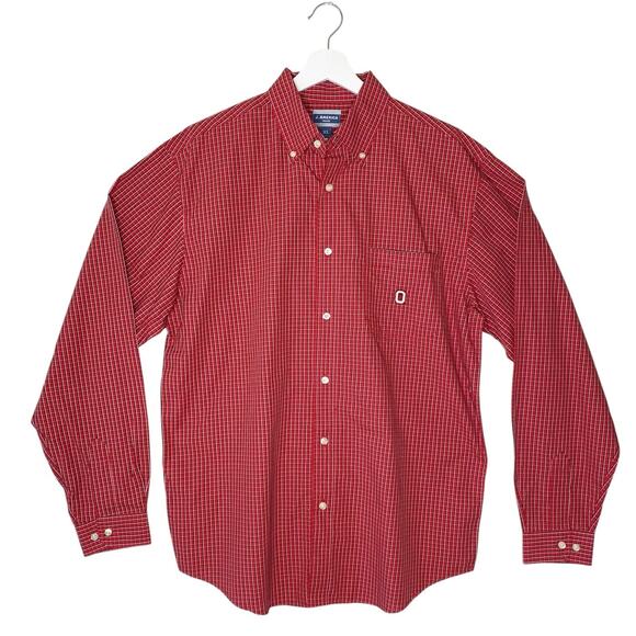 Ohio State Buckeyes Button Down Shirt Mens XL Red Plaid J.America Single Pocket - Picture 1 of 8